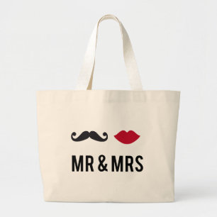 Bolsa Tote Grande Sr. e Sra. com bigode e os lábios vermelhos