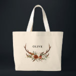 Bolsa Tote Grande stag aquosa terracotta floral elegante moderno<br><div class="desc">Moderno elegante e tradicional encenação rústica escrita floral moderna e bonita festa favorita o saco de presentes. Parte de uma coleção elegante natural,  aterracota,  preta e sensual.</div>