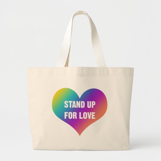 Bolsa Tote Grande Stand Up for Love (Rainbow Heart) (Frente)