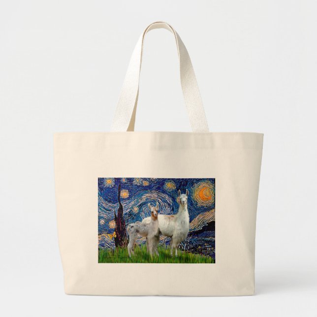 Bolsa Tote Grande Starry Night com Dois Lhamas (Frente)