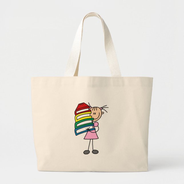 Bolsa Tote Grande Stick Girl com livros (Frente)