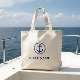 Bolsa Tote Grande Sua âncora de mar azul do nome do barco