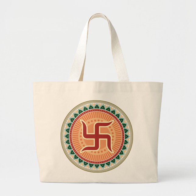 Bolsa Tote Grande Suástica com estilo indiano tradicional Mandana (Frente)