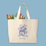 Bolsa Tote Grande sueco Dala Horse Personalizado<br><div class="desc">Um bonito Cavalo Dala Sueco tradicional em azul e branco com tipografia de script. Altere o nome para personalizar. Arte original de Nic Squirrell.</div>