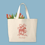 Bolsa Tote Grande sueco Dala Horse Personalizado<br><div class="desc">Um bonito Cavalo Dala Sueco tradicional em vermelho e branco com tipografia de script. Altere o nome para personalizar. Arte original de Nic Squirrell.</div>