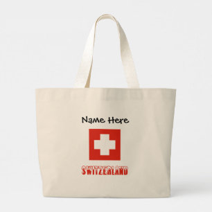 Bolsa Tote Grande Suíça Bandeira Suíça Preta Personalização 