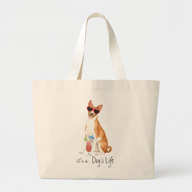 Bolsa Tote Grande Summer Basenji Large Tote Bag (Frente)