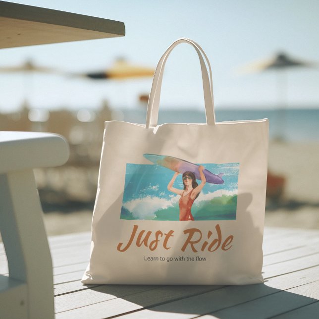 Bolsa Tote Grande Summer Surfer Beach Girl (hello summer, beach tote bag, vacation tote bag, school tote bag, colorful typography, gift for her)