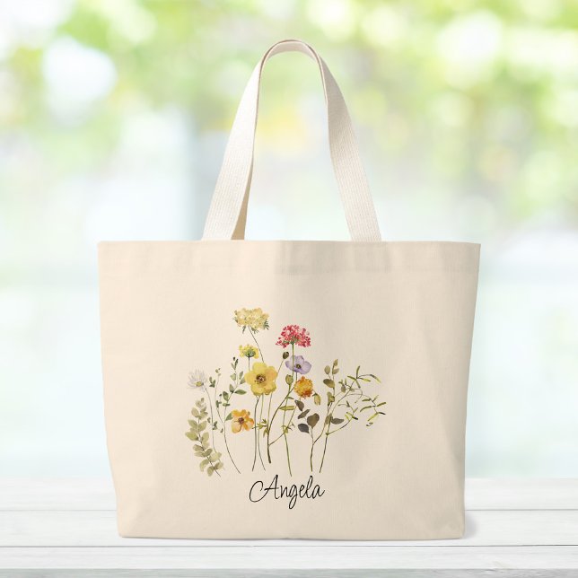 Bolsa Tote Grande Summer Wilflower Bridesmaid Grande Tote Bag (Criador carregado)
