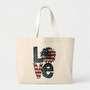 Bolsa Tote Grande Sunflower Love   Bandeira Americana   Estrelas e E