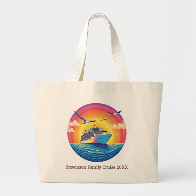 Bolsa Tote Grande Sunset Family Name Vacation Cruise Ship Keepsake (Frente)