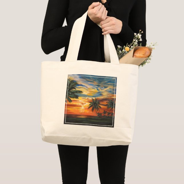 Bolsa Tote Grande Sunset tropical impressionante (Frente (produto))