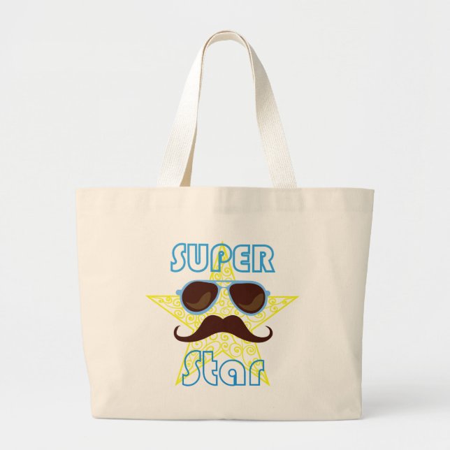 Bolsa Tote Grande Super Star de óculos de sol e bigode (Frente)