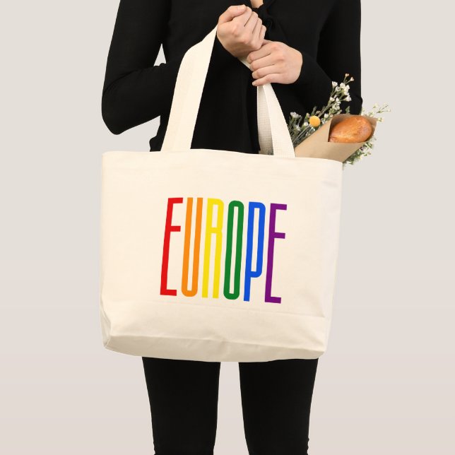 Bolsa Tote Grande Suporte LGBTQ LGBT para texto do arco-íris em Berl (Frente (produto))