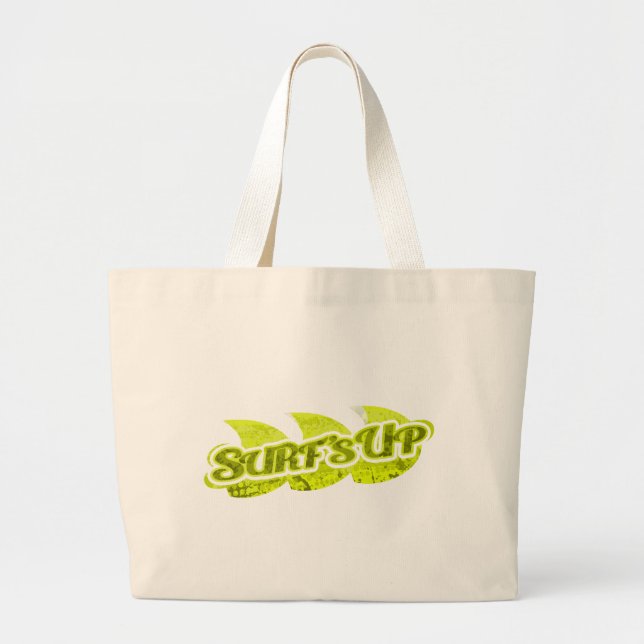 Bolsa Tote Grande "Surf", surfistas verdes brilhantes e azuis para o (Frente)