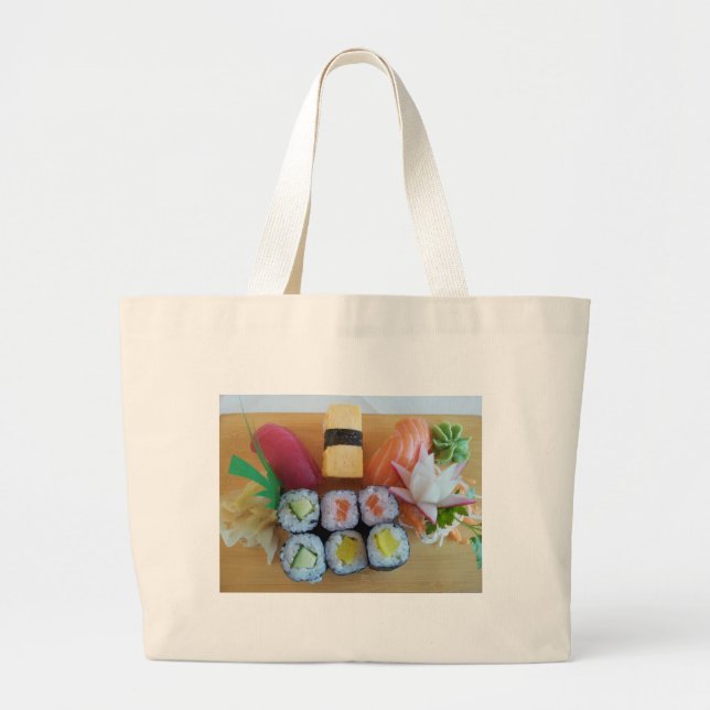 Bolsa Tote Grande Sushi Asia Fish Rice Comida (Frente)