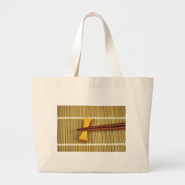 Bolsa Tote Grande Sushi Chopsticks Sensei Mestrados Wood Bamboo (Frente)