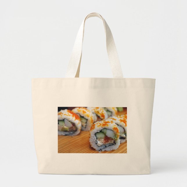 Bolsa Tote Grande Sushi Japonês Delicioso Comida Asiática Yummy (Frente)