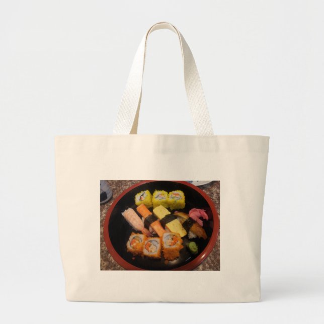 Bolsa Tote Grande Sushi Raw Comida Japonesa Refeição Deliciosa (Frente)