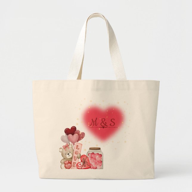 Bolsa Tote Grande Sweet Hearts & Teddy Bear Valentine Bag (Frente)
