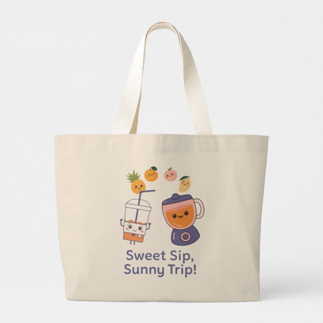 Bolsa Tote Grande Sweet Sip, Sunny Trip – Kawaii Summer Smoothie (Verso)
