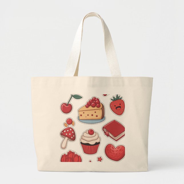 Bolsa Tote Grande Sweet Tooth Dessert Pattern Tote Bag  (Frente)