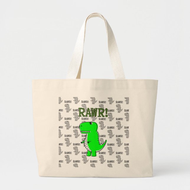 Bolsa Tote Grande T-Rex Bonito e Irritado com Padrão Preto e Branco (Frente)