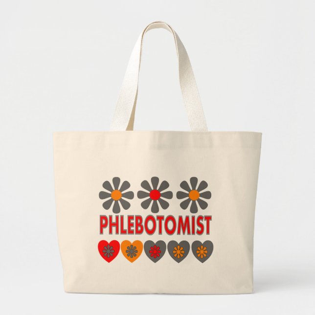 Bolsa Tote Grande T-shirt RETRO das flores de Phlebotomist (Frente)