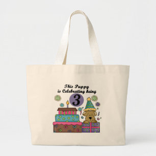 Bolsa Tote Grande T-shirts e presentes de aniversário de 3 anos