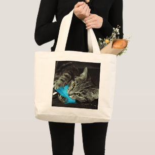 Bolsa Tote Grande Tabby Cat com pena de Shirley Taylor