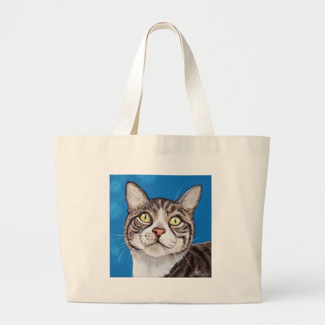 Bolsa Tote Grande Tabby Cat Painting (Frente)