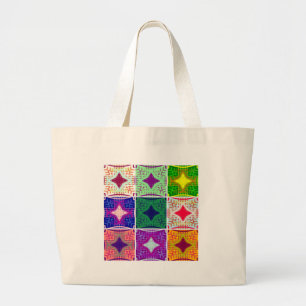 Bolsa Tote Grande Tabuleiro de Xadrez Colorido: Um Design Estrelado