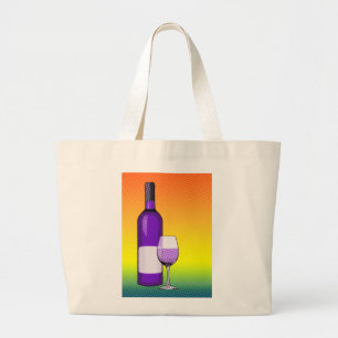 Bolsa Tote Grande taça e garrafa de vinho em banda desenhada