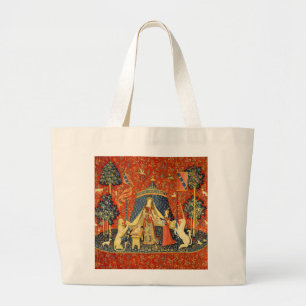Bolsa Tote Grande Tapeçaria Medieval Lady and The Unicorn: Arte Fran