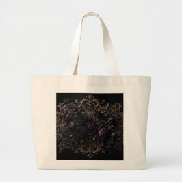 Bolsa Tote Grande Tapete de mesa de rosas pretas góticas barrocas es