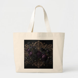 Bolsa Tote Grande Tapete de mesa de rosas pretas góticas barrocas es