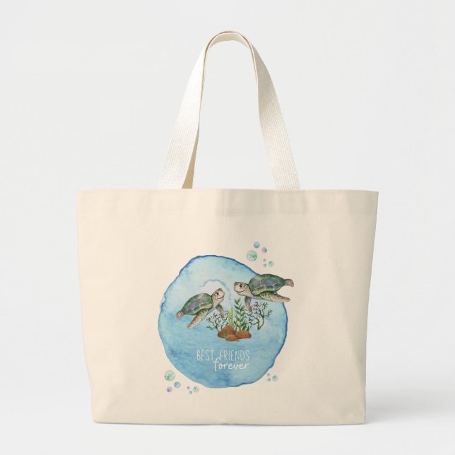 Bolsa Tote Grande Tartarugas marinhas BFF - Presentes personalizados (Frente)