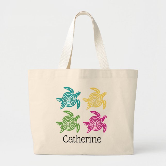 Bolsa Tote Grande Tartarugas marinhas Coloridas Personalizadas (Frente)