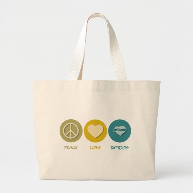 Bolsa Tote Grande Tatuagens do amor da paz (Frente)