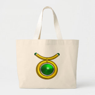 BOLSA TOTE GRANDE TAURUS/DOURADO,VERDE EMERALD ZODIAC SINAL JEWEL