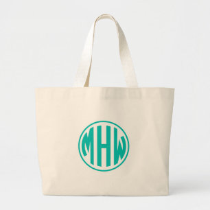 Bolsa Tote Grande Teal 3 Inicial num Círculo Monograma DIY BG