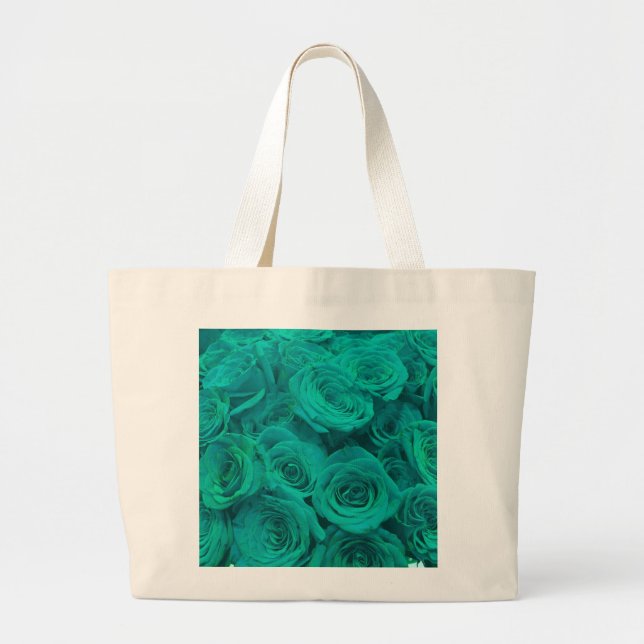 Bolsa Tote Grande Teal elegante romântico - rosas verdes (Frente)