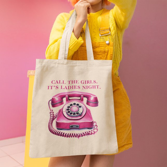 Bolsa Tote Grande Telefone Retro Rotativo Rosa Chame as Meninas (Pink Retro Rotary Phone Call the Girls Tote Bag)