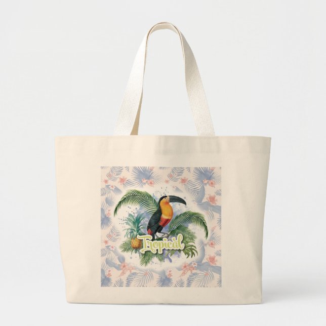 Bolsa Tote Grande Tema do papagaio tropical (Frente)
