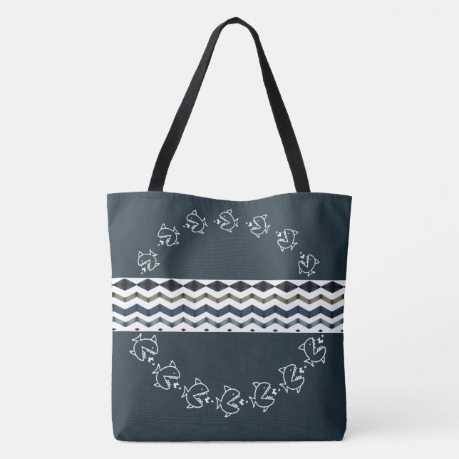 Bolsa Tote Grande tema peixe com designer caprichoso (Verso)