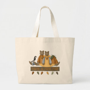 Bolsa Tote Grande "Tenha uma queda boa", ursinha de outono