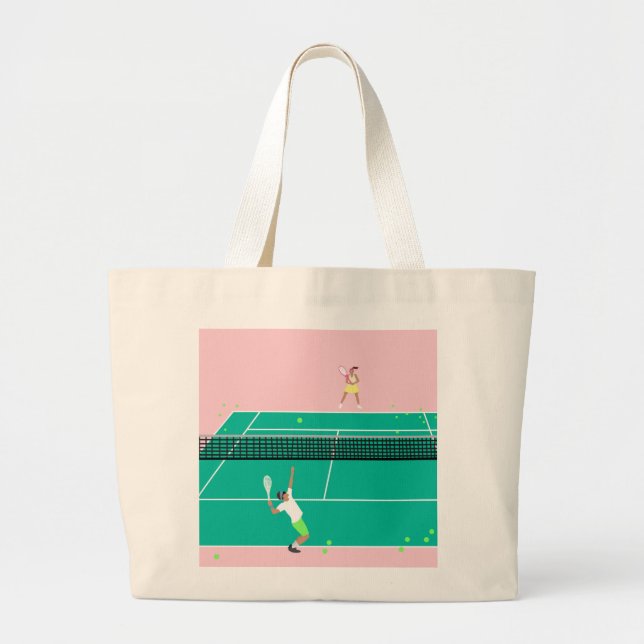 Bolsa Tote Grande Tênis de Arte Moderna - Jogador Rosa Verde (Frente)