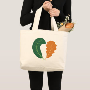 Bolsa Tote Grande Terra Moderna Coração Folhas Tela