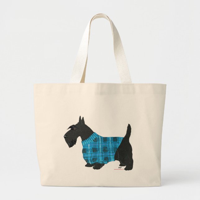 Bolsa Tote Grande Terrier Escocês com Suéter (Frente)