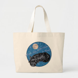 Bolsa Tote Grande Terrier Escocês Desejando na Lua